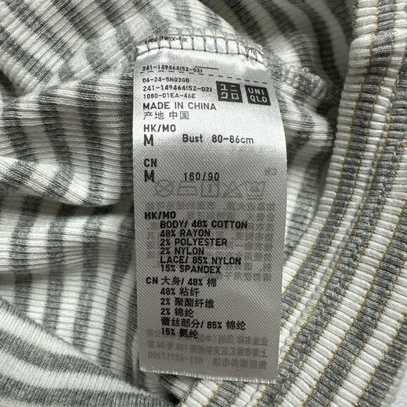 Uniqlo Gray Stripe Glittery Ribbed Lace Trim Tank Top M Y2K Coquette Cami - Picture 8 of 11